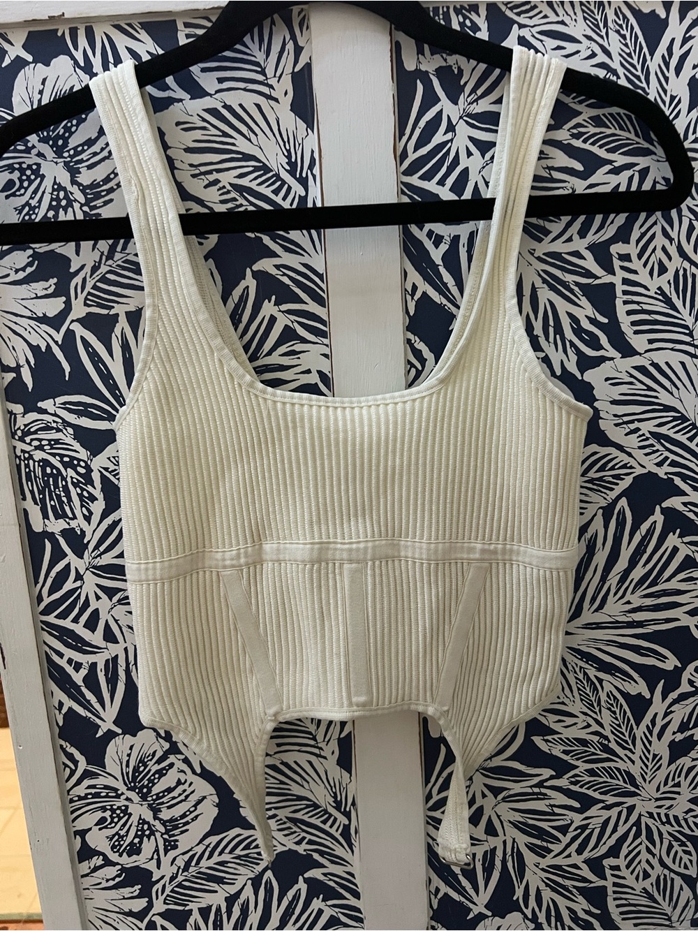 Zara Ribbed Cream Corset Inspired Tank Top with Silver Utility Details